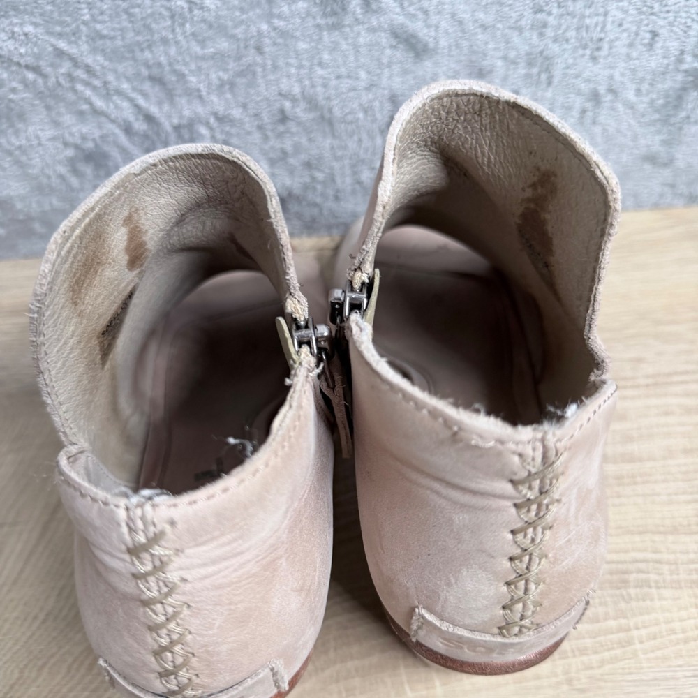 Sorel Lolla Peep Toe Bootie Womens 7 Beige Leather Stacked Heel Side Zip Shoes - Picture 7 of 12